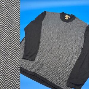 AXIST Men's XL Crew Neck Long Sleeve Sweater Y2K Herringbone Knit Black Gray